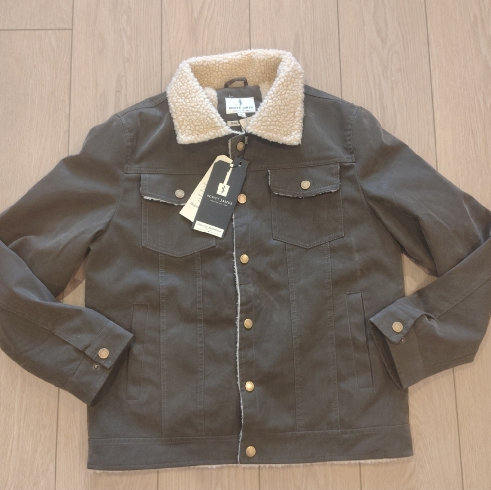 Scott James Strive For Authenticity Men's Olive Sherpa-Lined Zip Up Jacket Large